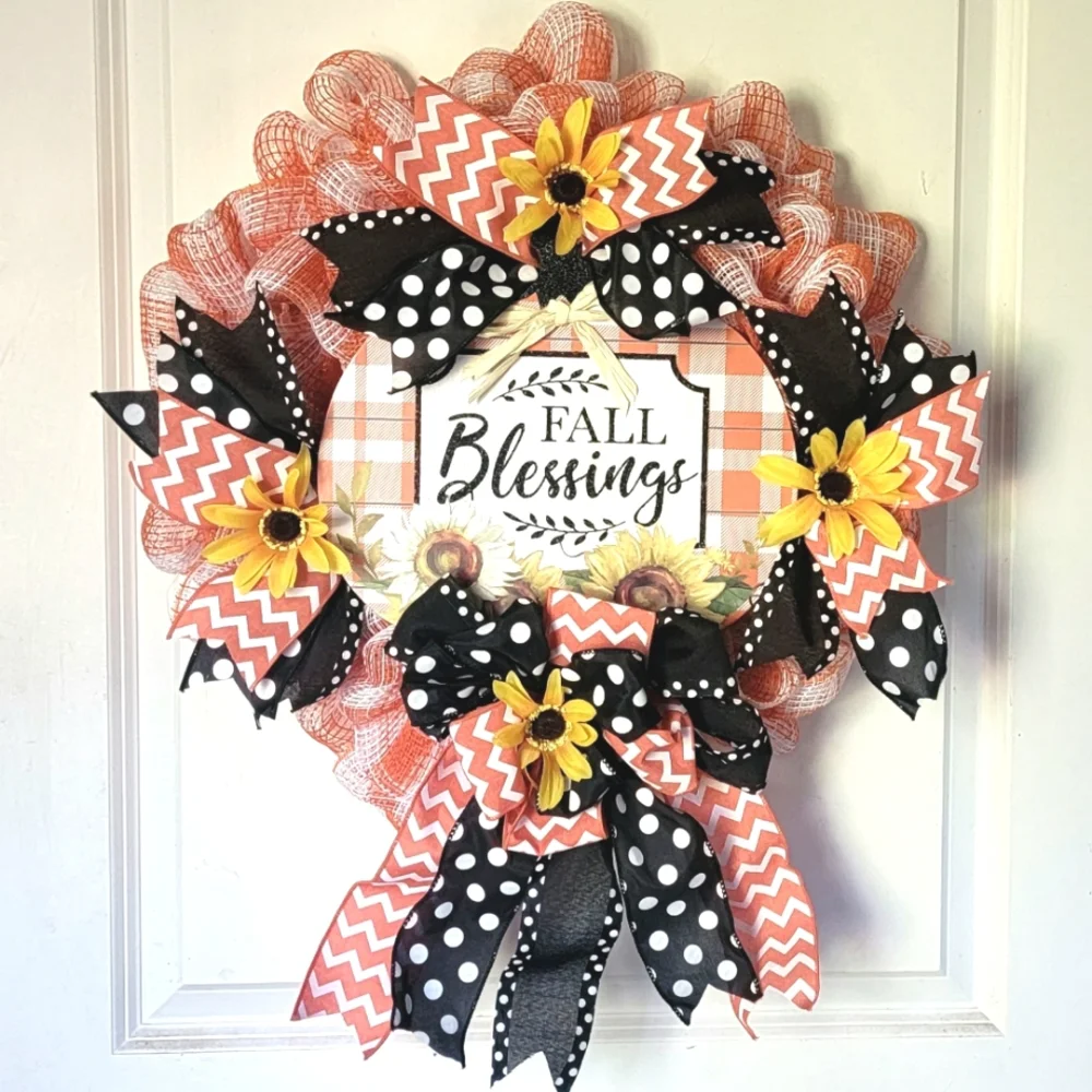 Fall Blessings Wreath Thanksgiving  Farmhouse Country